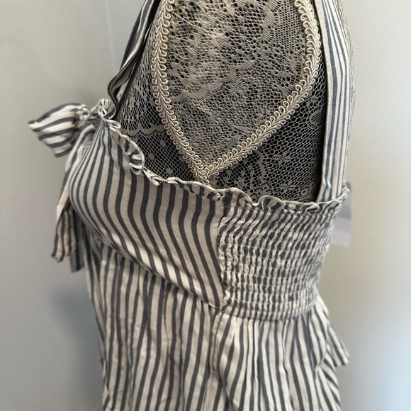 NWT AE Tie-Front Babydoll Blouse Blue/White Stripe. Sweetheart Neck Sleeveless S - Picture 14 of 16